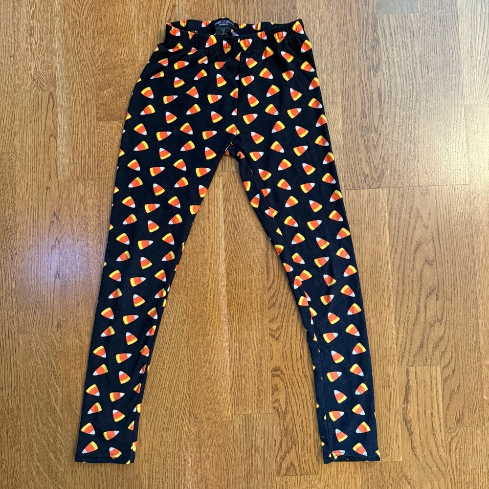 Just One Girls Halloween Leggings Candy Corn Fall Black Orange Size Medium 10-12